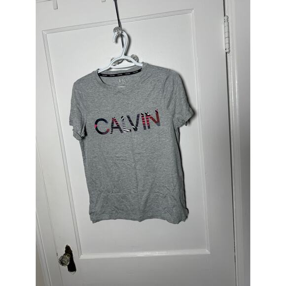 Calvin Klein Graphic Spell Out Gray Short Sleeve Loose Fit T-shirt Women's SM - Picture 1 of 4